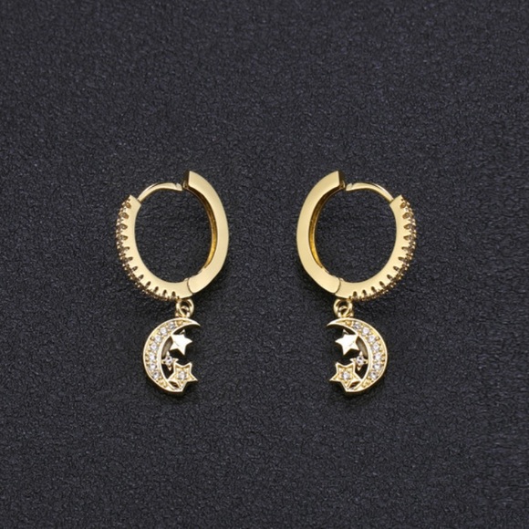 Star & Moon Rhinestone Huggies - Picture 1 of 5